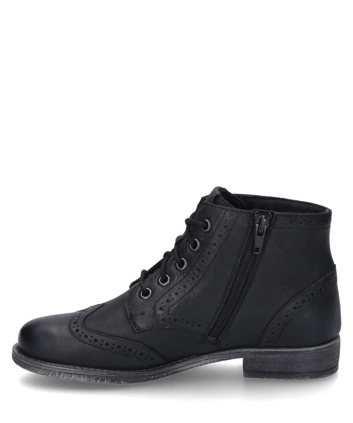 Josef Seibel SIENNA 75 Womens Boots Black side view showcasing leather upper and lace-up design.