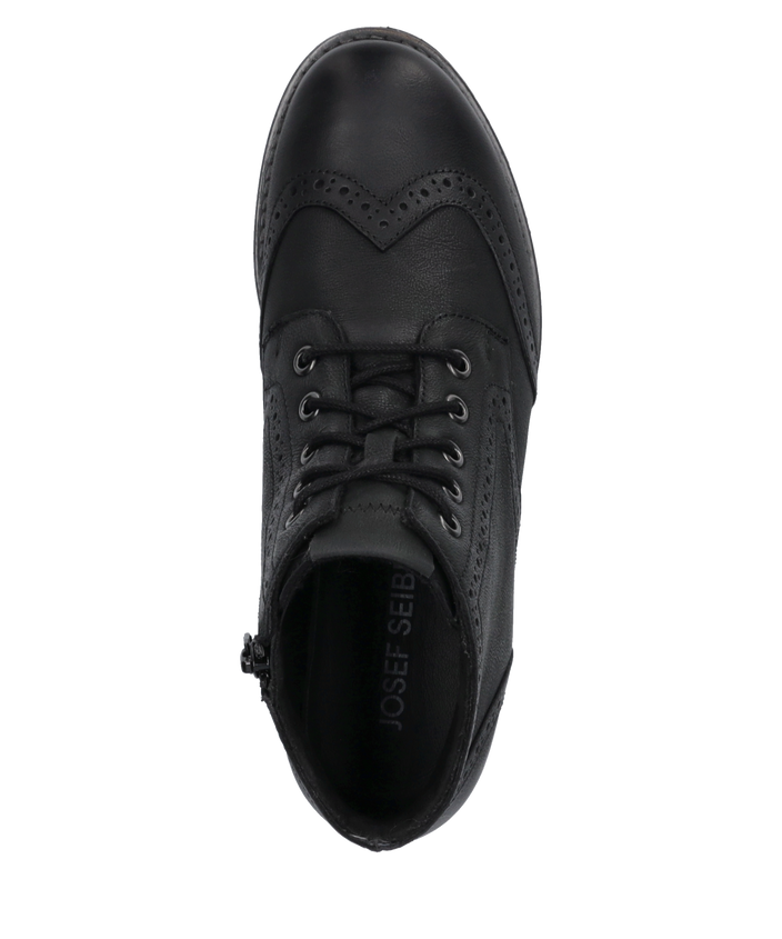 Josef Seibel SIENNA 75 Womens Boots Black top view showcasing lace-up design and leather upper.