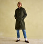 Joules ROSEWELL Womens Longline Quilted Showerproof Coat Green front view worn by model