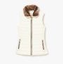 Joules BECKLEY Womens Padded Showerproof Gilet White front view with detachable faux fur collar and zip fastening.