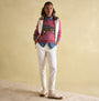 Joules BECKLEY Womens Padded Showerproof Gilet White front view worn over a pink sweater and white trousers.