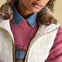 Joules BECKLEY Womens Padded Showerproof Gilet White detail view with faux fur collar and zip closure