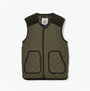 Joules GIBSON Mens Gilet Green front view featuring diamond quilted design with corduroy pockets and shoulders.