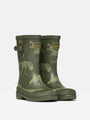 Joules JNR WELLY PRINT Boys Wellies Green Dino side view with dinosaur print and pull-on design.