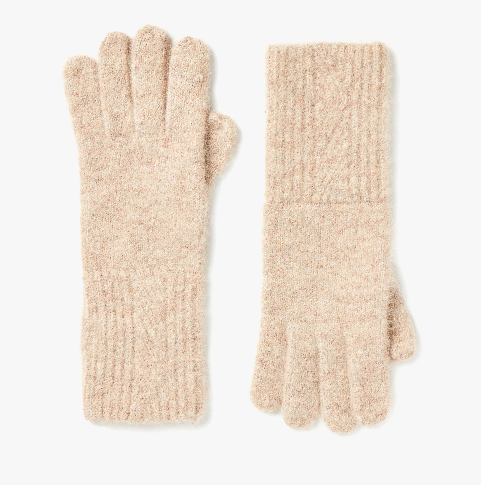 Joules EFFIE Womens Gloves Camel front view showing soft, cozy fabric and ribbed texture, perfect for warmth and style.