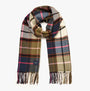 Joules LANGTREE Womens Scarf Green Pink Check front view highlighting the checked pattern and tasselled ends.