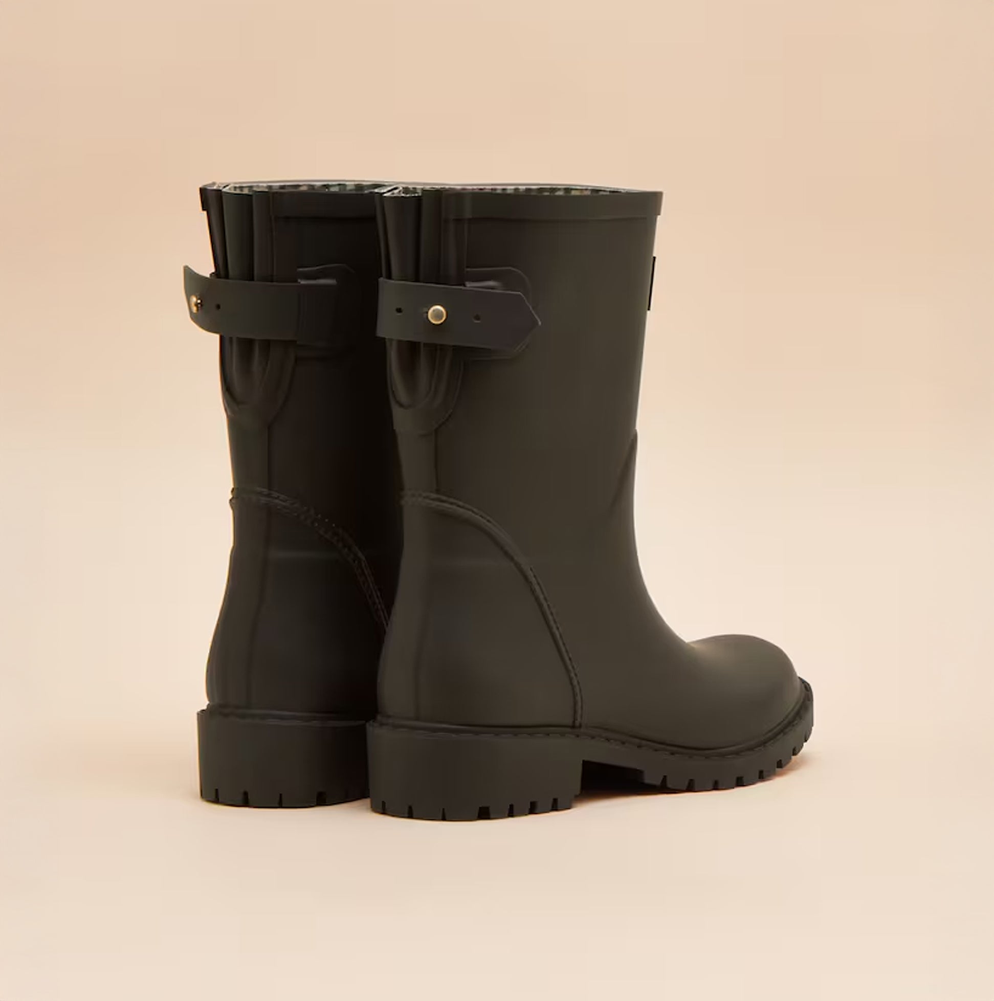 Joules WISTOW Womens Wellies Chocolate Brown rear view showing adjustable strap and rubber sole.