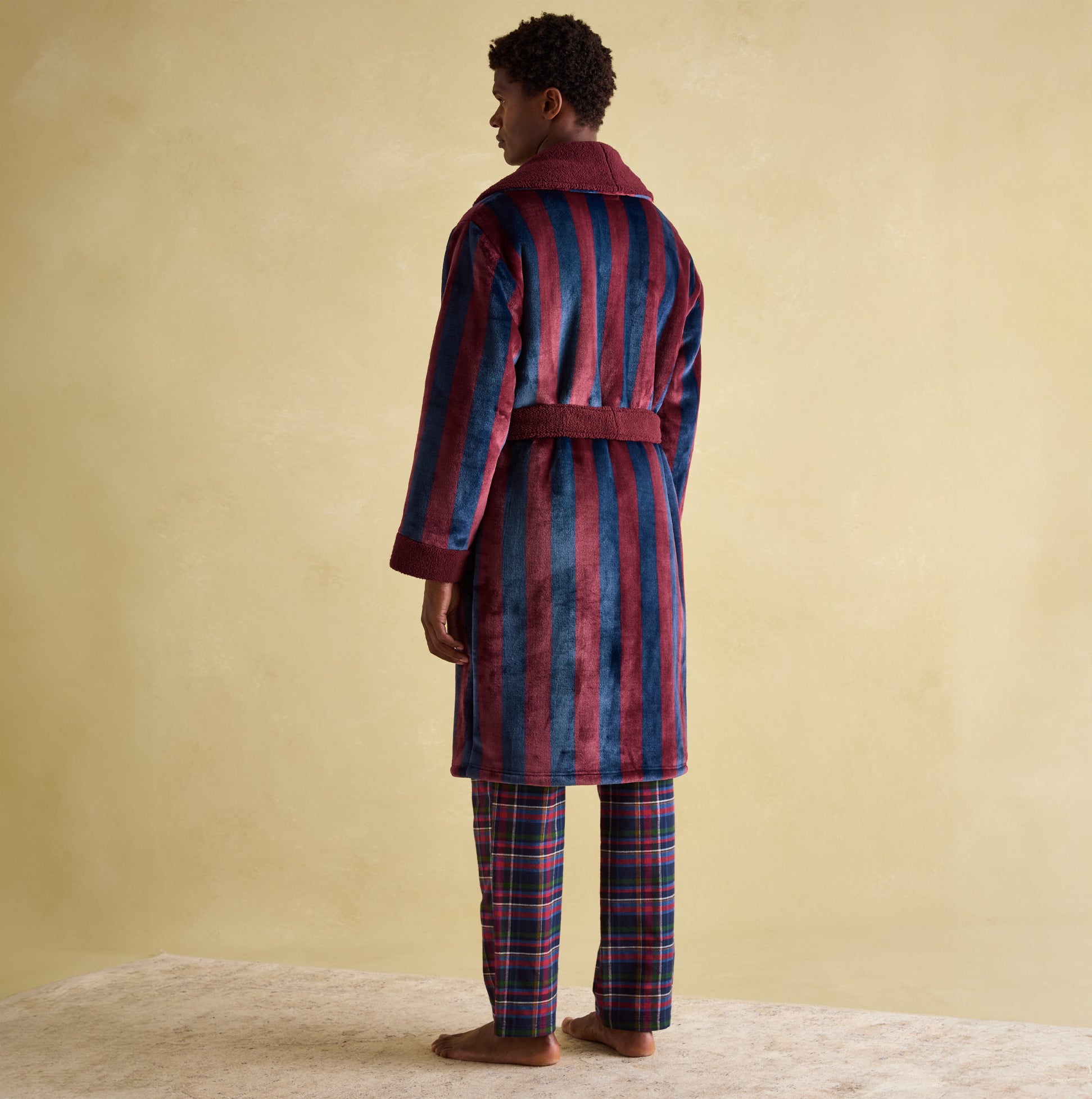 Joules MONTAGUE Mens Night Gown Navy Port Stripe back view, showcasing comfort and long sleeve design.