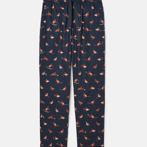 Joules DOZER Pyjama Bottoms Game Birds front view, featuring a relaxed fit and side pockets.