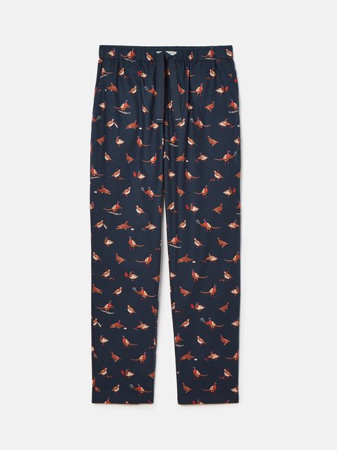 Joules DOZER Pyjama Bottoms Game Birds front view, featuring a relaxed fit and side pockets.