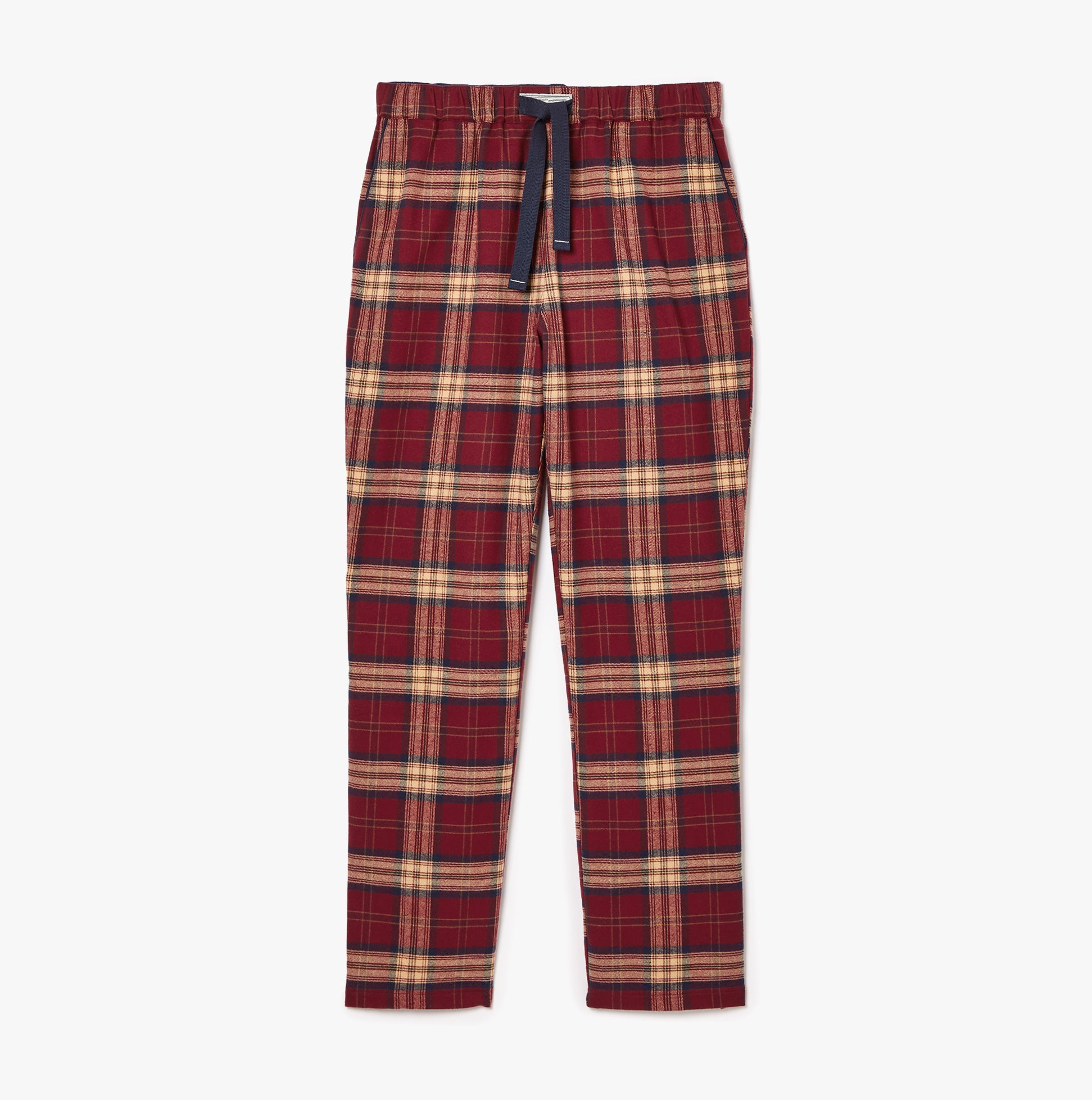 Joules SLEEPER Mens Pyjama Bottoms Red Check front view featuring a checked pattern and drawcord waist.