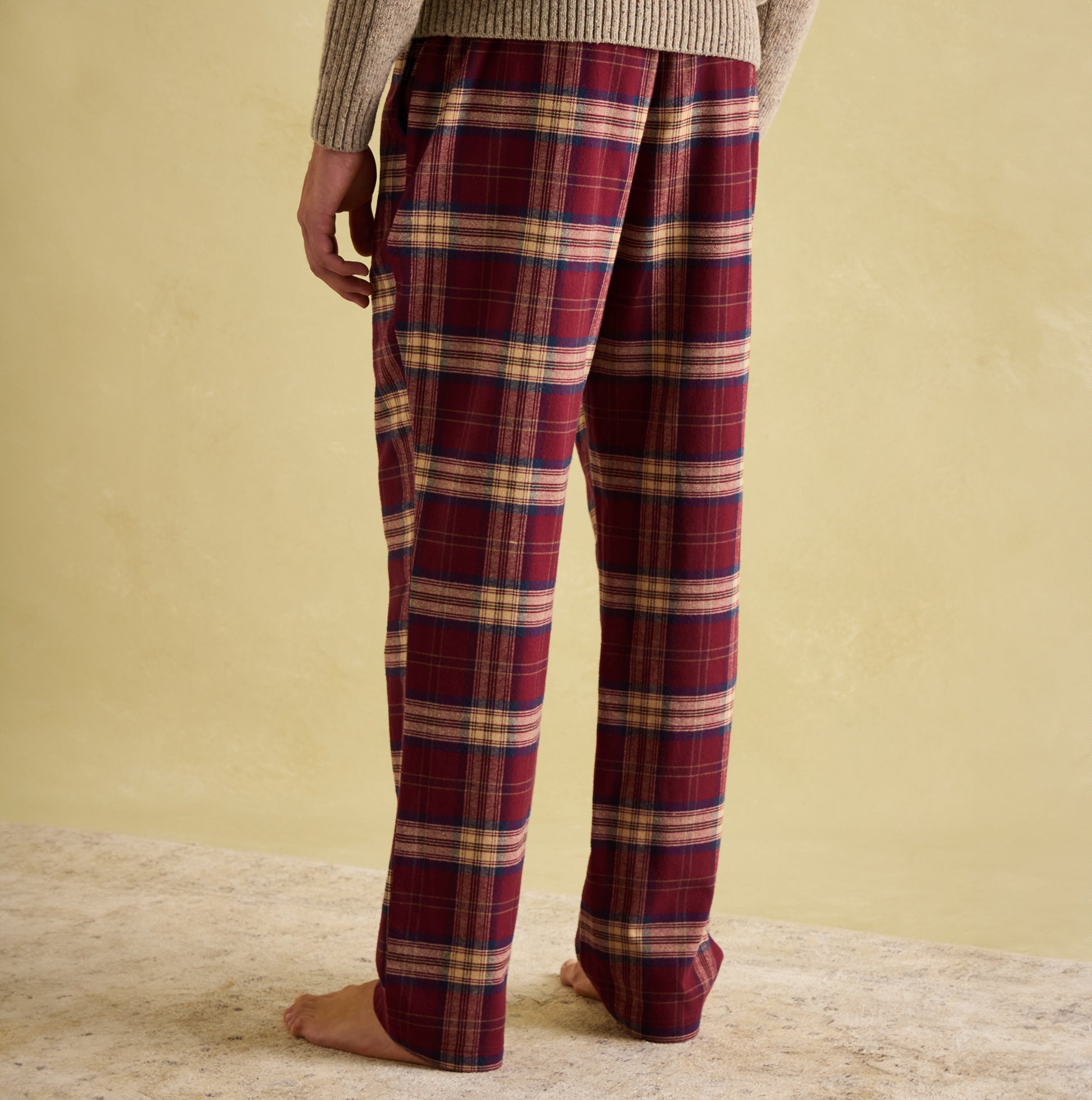 Joules SLEEPER Mens Pyjama Bottoms Red Check back view showcasing the relaxed fit and checked pattern.