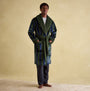 Joules MONTAGUE Mens Night Gown Navy Green Stripe front view showcasing comfort and warm lining.