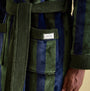 Joules MONTAGUE Mens Night Gown Navy Green Stripe detail view showing pocket and belt.