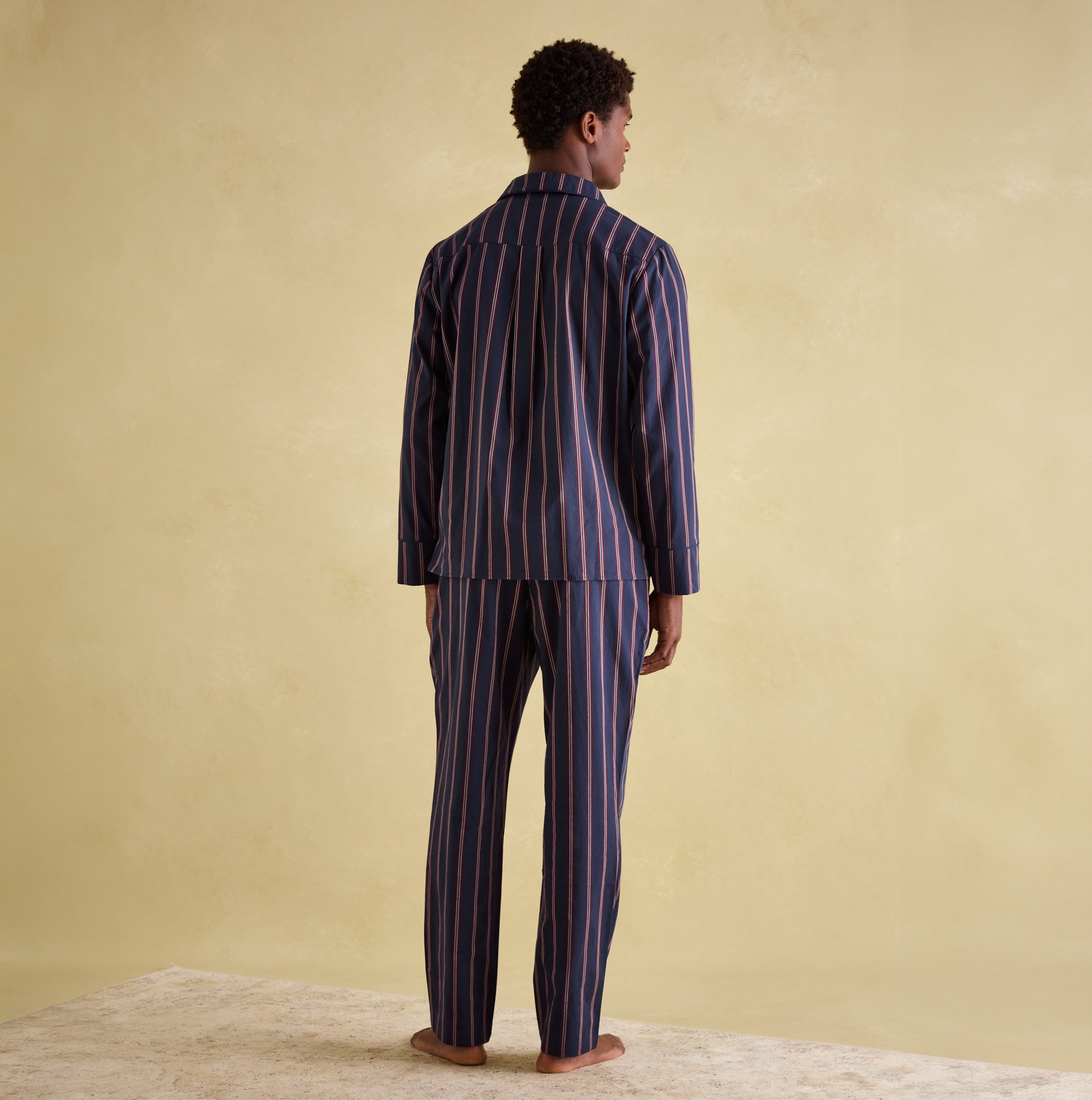 Joules HUGO Mens Pyjama Set Navy Stripe back view featuring striped design and comfortable fit.