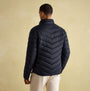 Joules GARRETT Mens Jacket Navy back view showcasing chevron quilting and padded design.