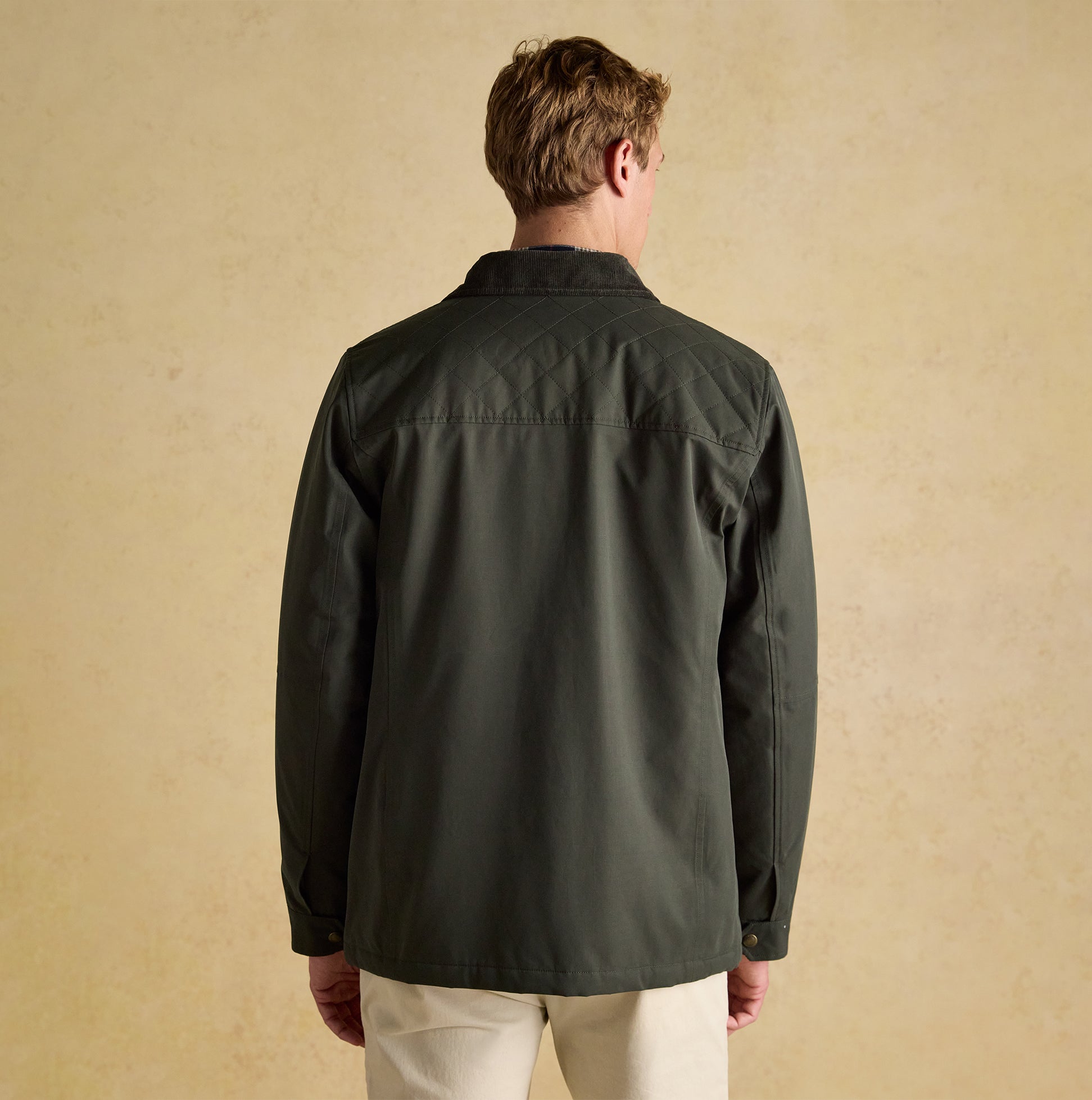 Joules FARLEIGH Mens Waterproof Midweight Country Coat Green back view on model
