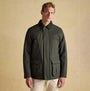 Joules FARLEIGH Mens Waterproof Midweight Country Coat Green front view featuring button and zip closure.