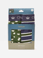 Joules CROWN JERSEY Mens 2-Pack Boxers Flocks Sake front view packaging with patterned boxers.