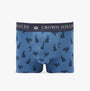 Joules CROWN JERSEY Mens Trunks Hare Of The Dog front view, blue with rabbit pattern, elasticated waistband.