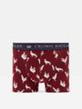Joules CROWN JERSEY Mens 2-Pack Boxers Game Birds back view featuring maroon fabric with bird pattern.