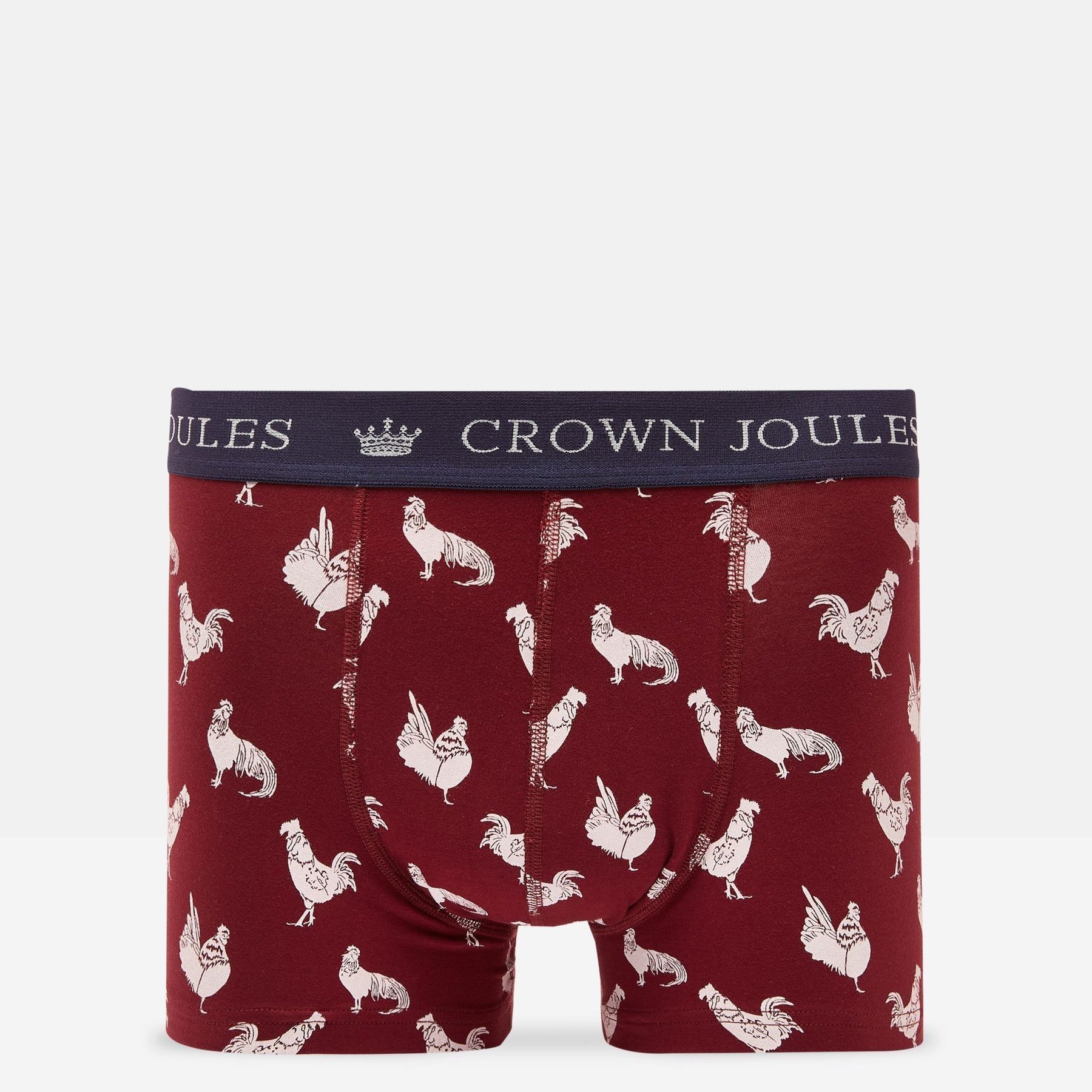 Joules CROWN JERSEY Mens 2-Pack Boxers Game Birds back view featuring maroon fabric with bird pattern.