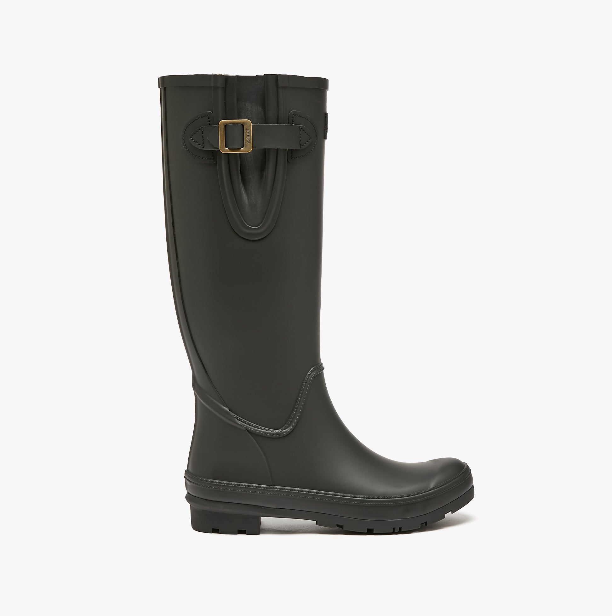 Joules HOUGHTON Womens Wellies Black side view with adjustable strap and buckle detail.