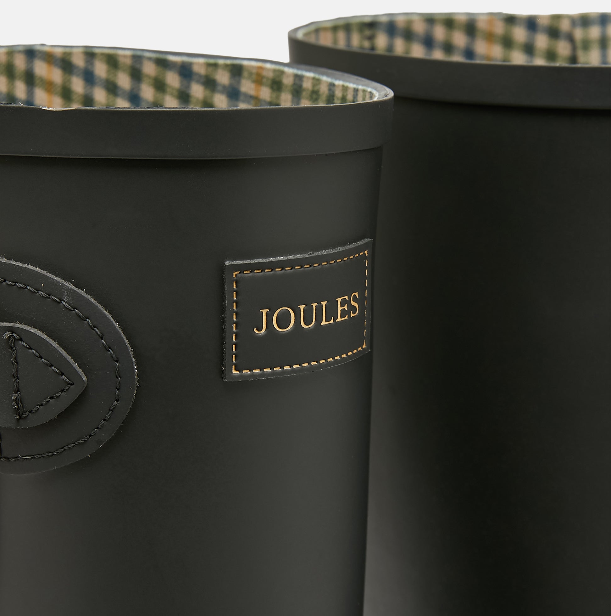 Joules HOUGHTON Womens Wellies Black close-up view of logo and inner lining details.