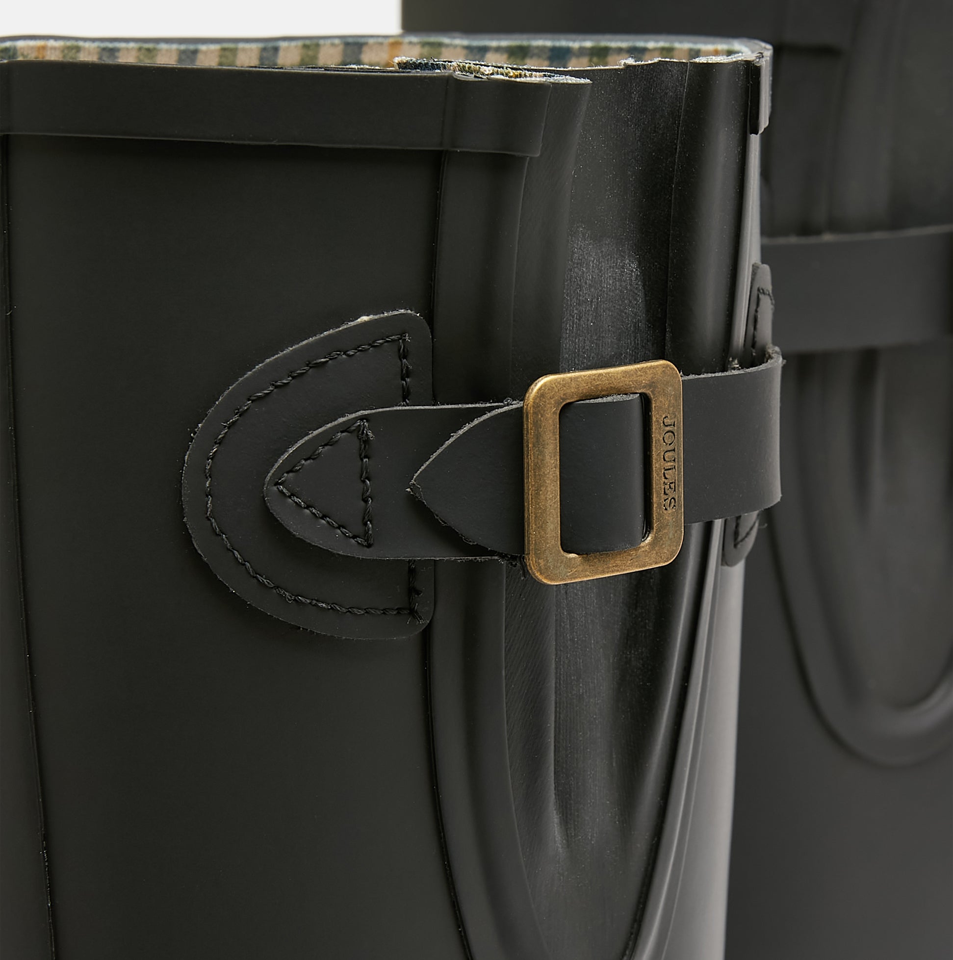 Detail view of Joules HOUGHTON Womens Wellies Black with adjustable strap and buckle.