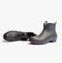 Joules FOXTON Womens Wellies Heritage Green side view and front view, lightweight rubber ankle boots with plaid lining.