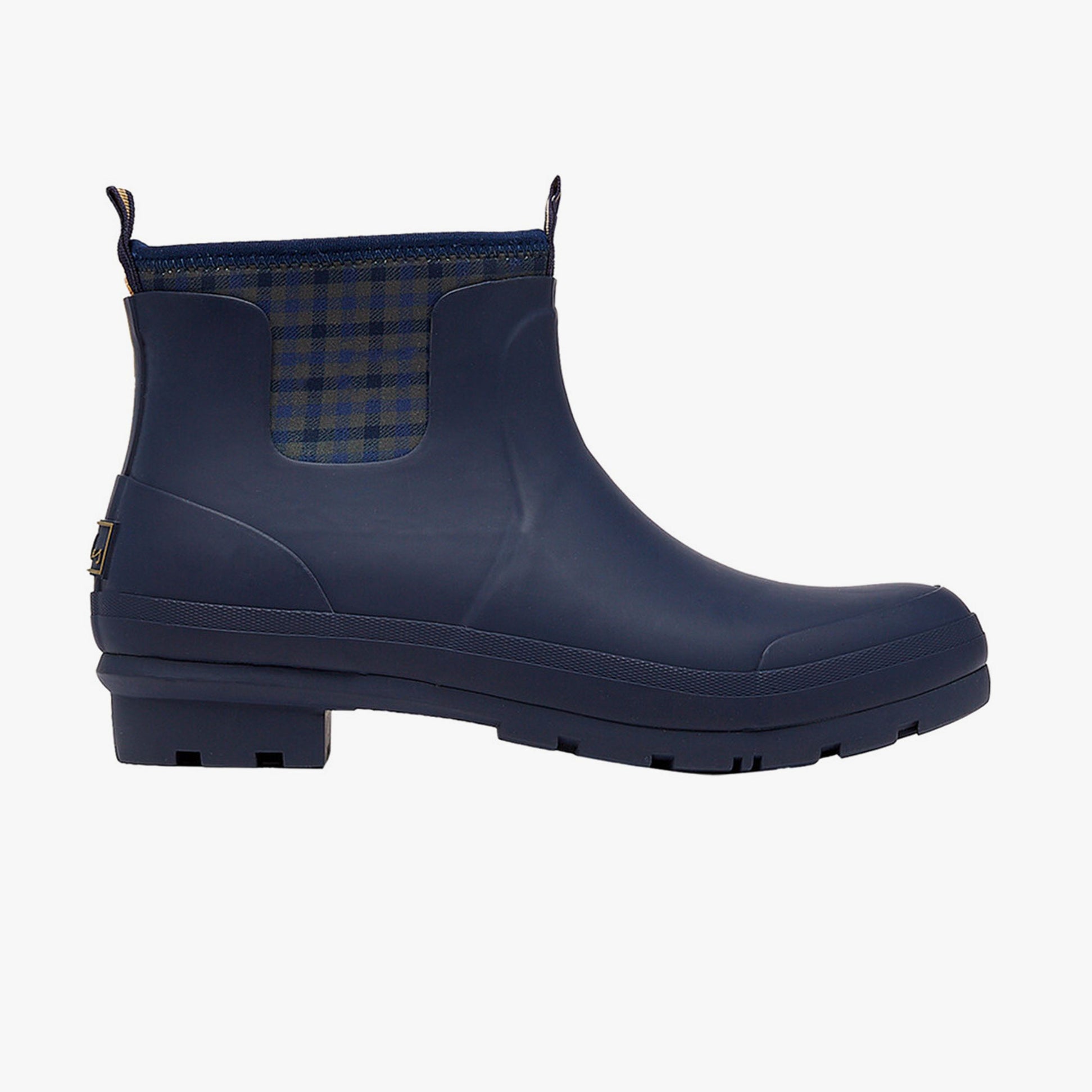Joules FOXTON Womens Wellies Navy side view with rubber upper and textile lining, lightweight and waterproof ankle boots.