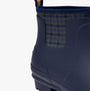 Joules FOXTON Womens Wellies Navy detailed view showing the rubber upper and check lining.