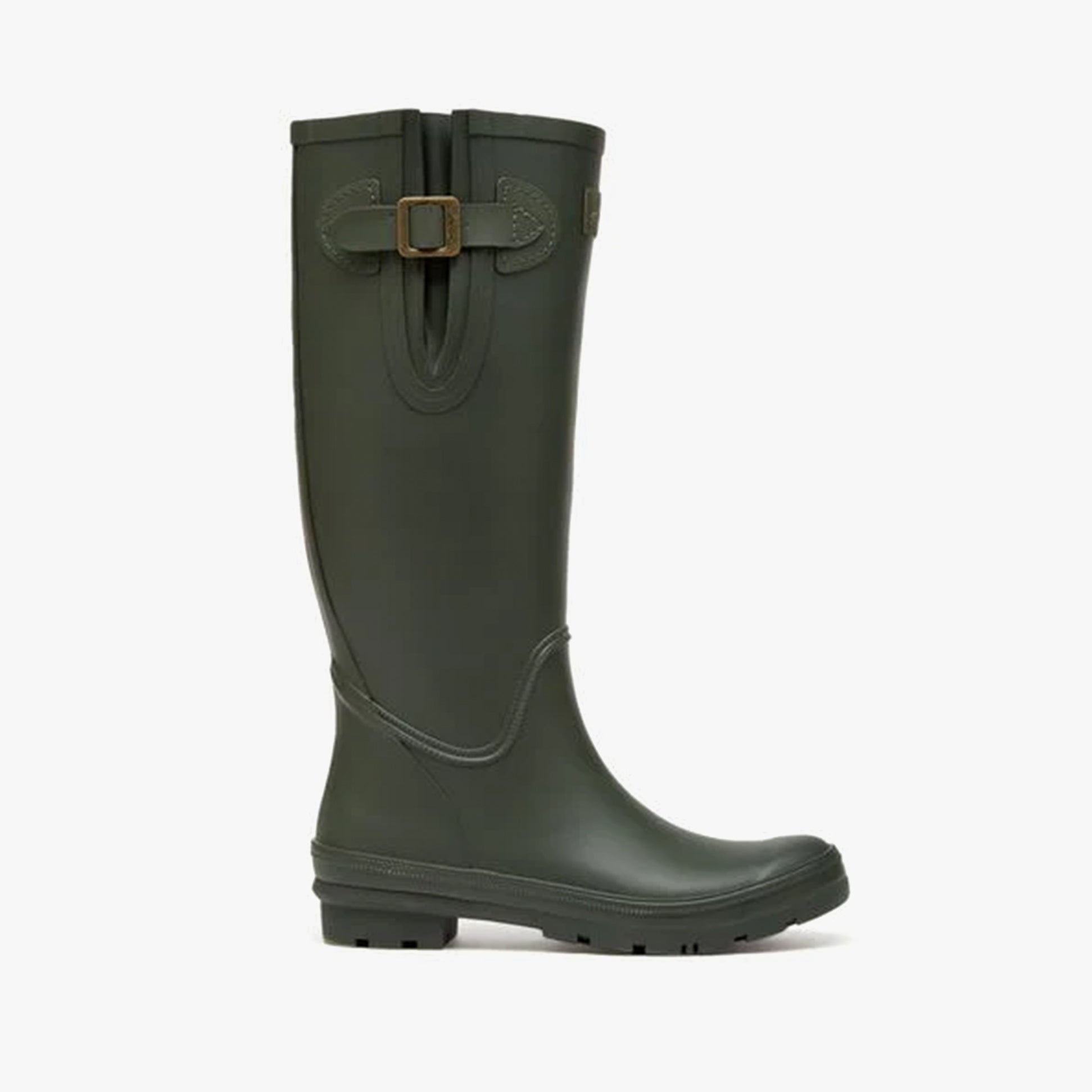 Joules HOUGHTON Womens Wellies Green side view showcasing adjustable strap and knee-high design.