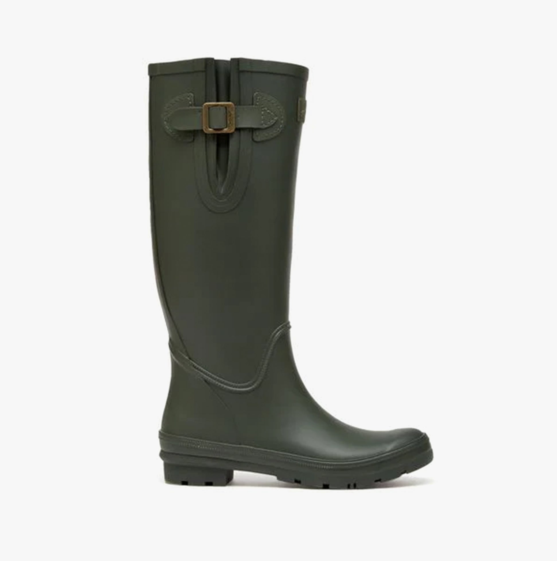 Joules HOUGHTON Womens Wellies Green side view showcasing adjustable strap and knee-high design.