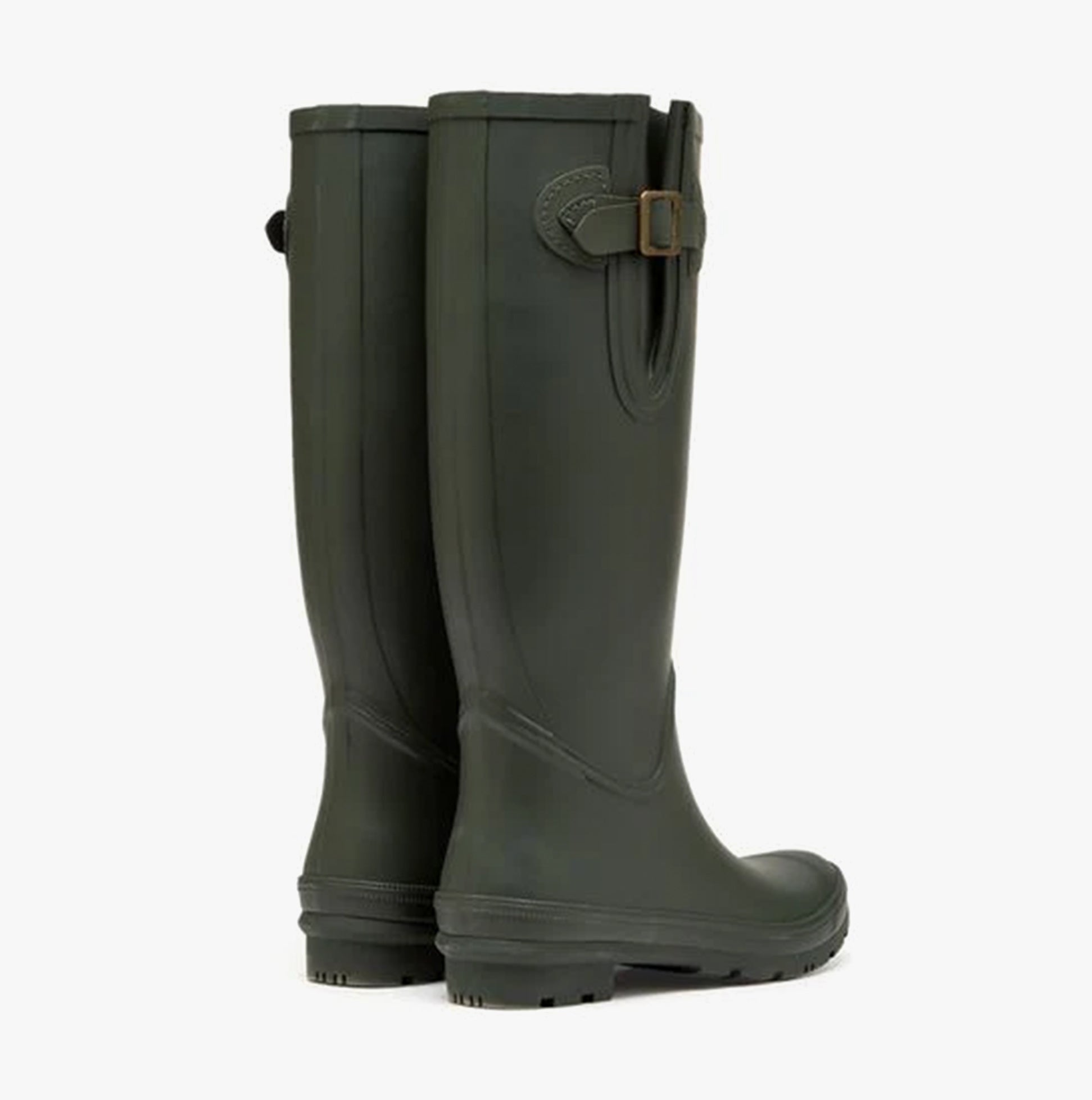 Joules HOUGHTON Womens Wellies Green back view showcasing the adjustable strap and knee-high design.