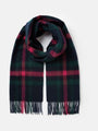 Joules LANGTREE Womens Scarf Navy Pink Check front view showcasing tasselled ends and heritage check pattern.