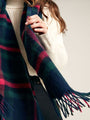 Joules LANGTREE Womens Scarf Navy Pink Check, detail view showcasing tasselled ends and check pattern.