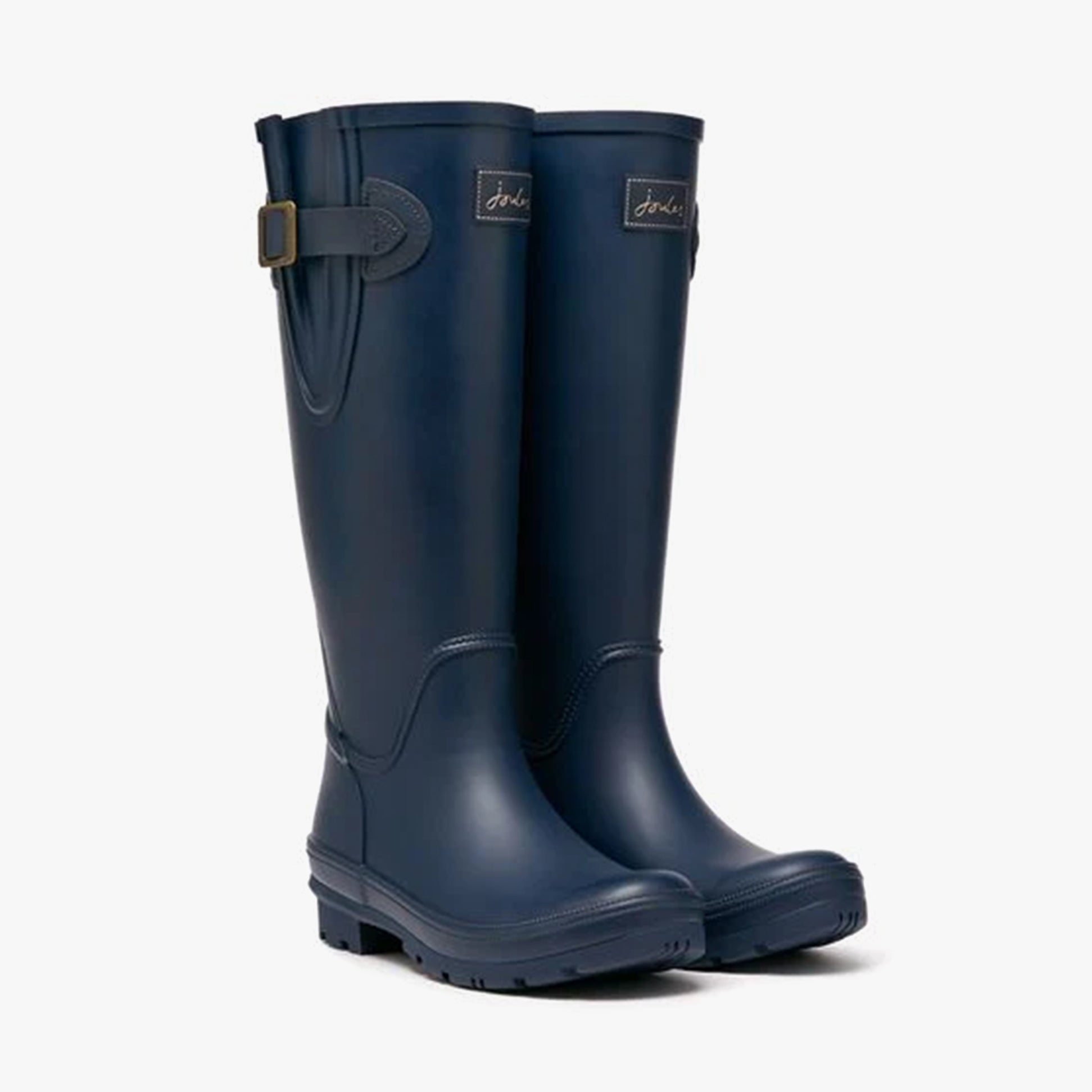Joules HOUGHTON Womens Wellies Navy Side View with Buckle and Adjustable Strap, Waterproof Rubber Knee High Boots