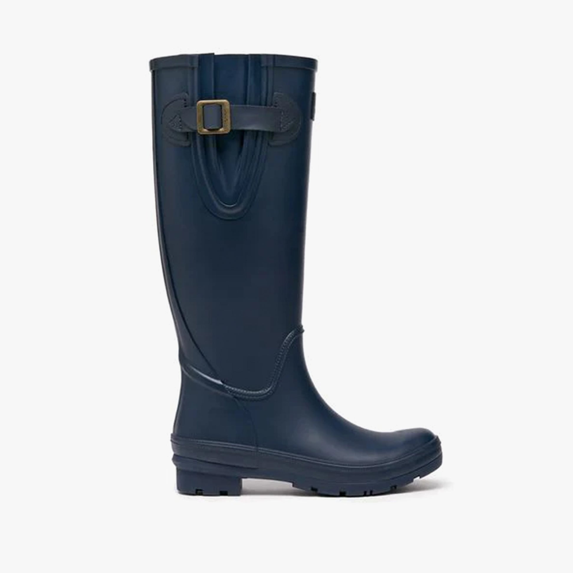 Joules HOUGHTON Womens Wellies Navy side view showcasing adjustable strap and knee-high design.