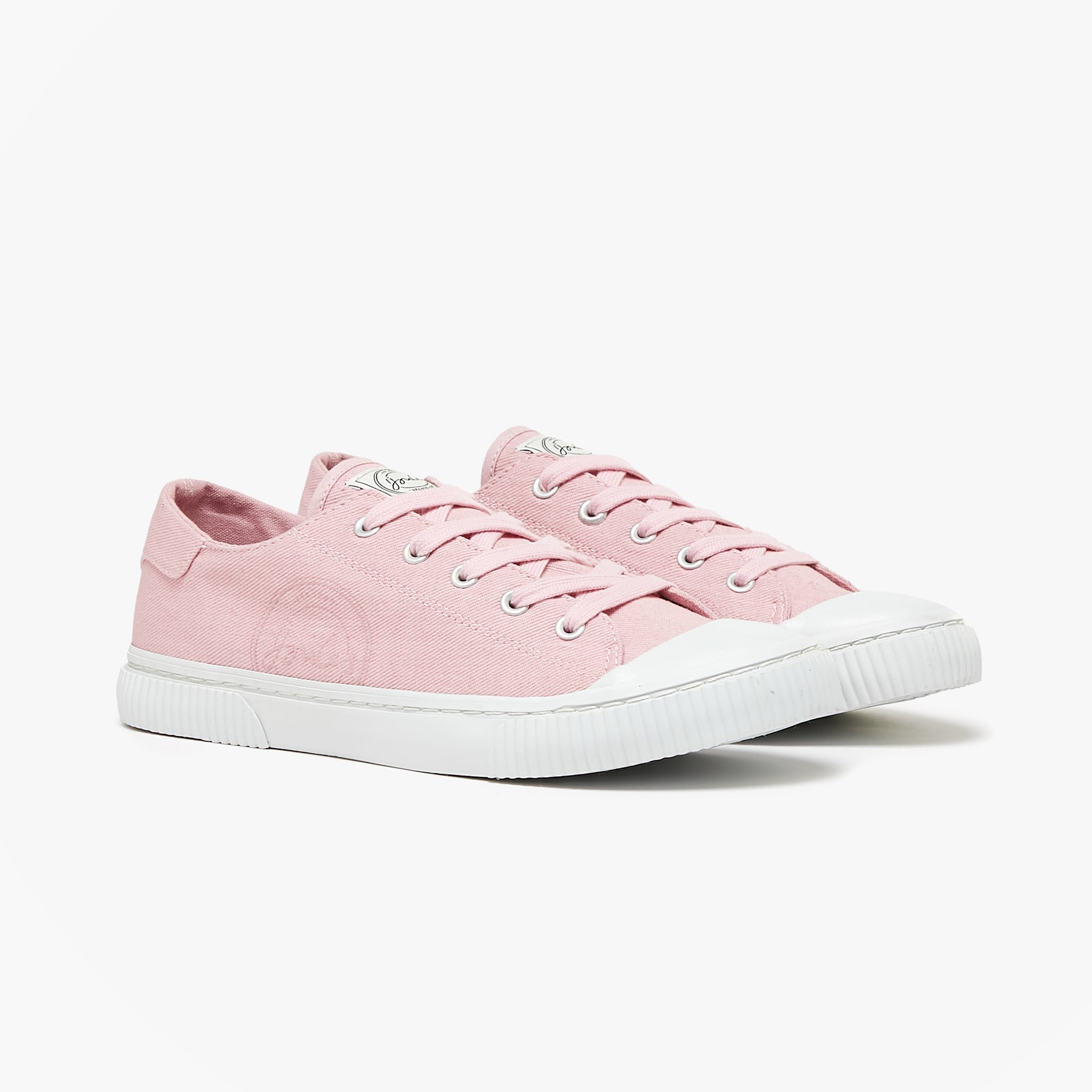Joules COAST PUMP Womens Trainers Pink side view, casual canvas shoes with lace-up closure and round toe.