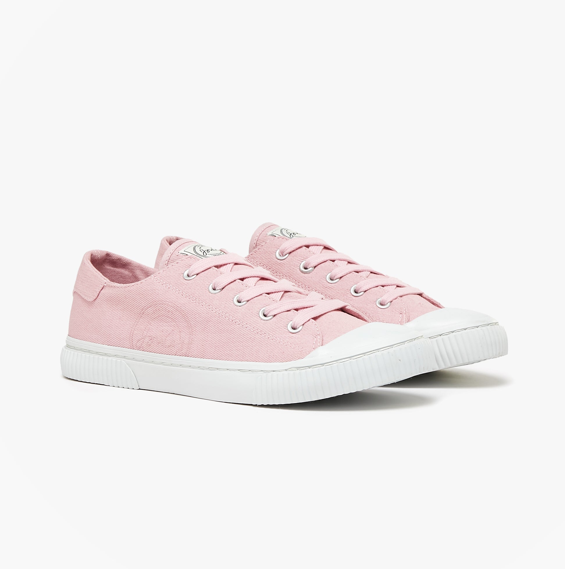 Joules COAST PUMP Womens Trainers Pink side view, casual canvas shoes with lace-up closure and round toe.
