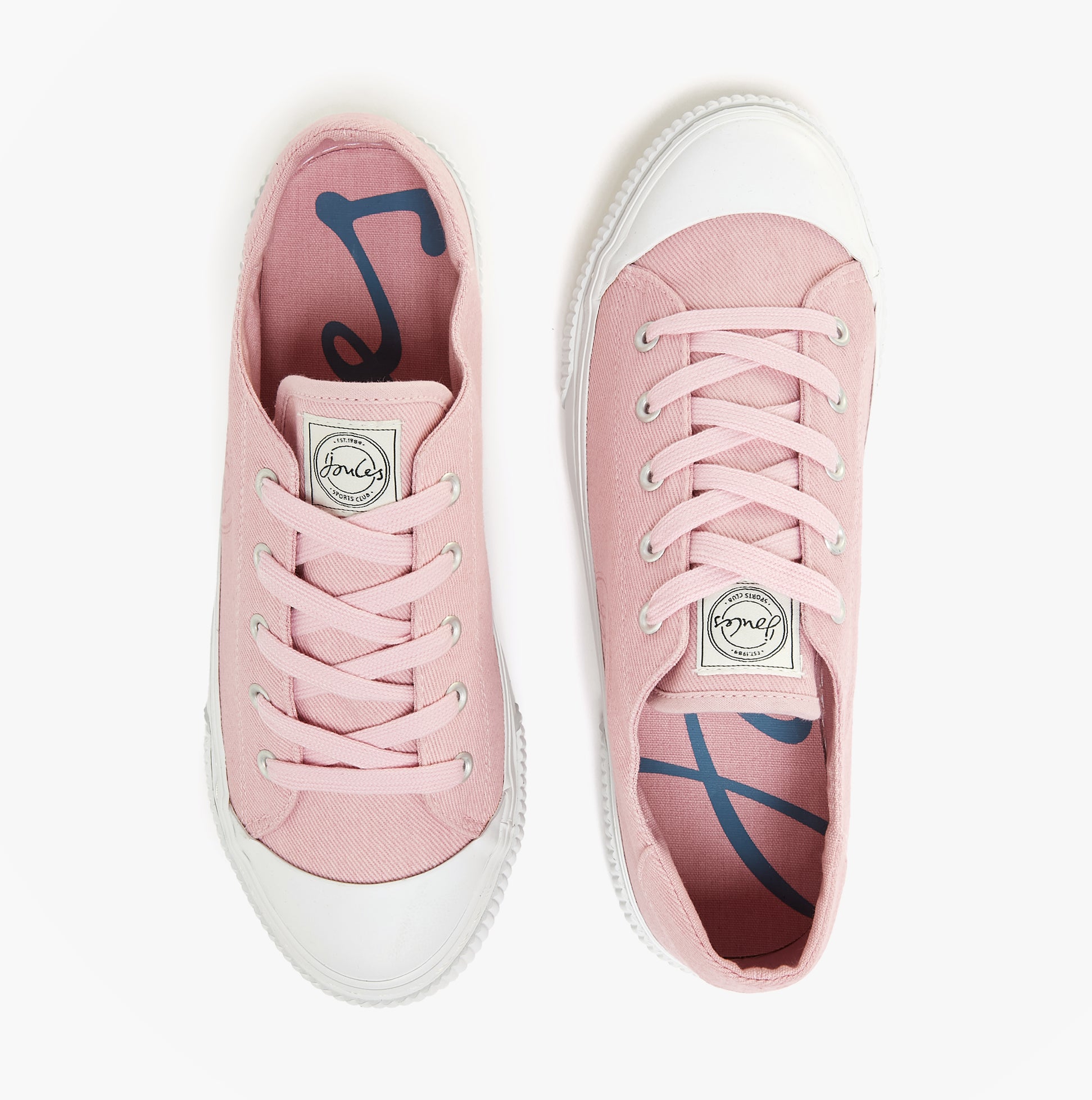 Joules COAST PUMP Womens Trainers Pink top view showcasing lace-up design and round toe in casual style.