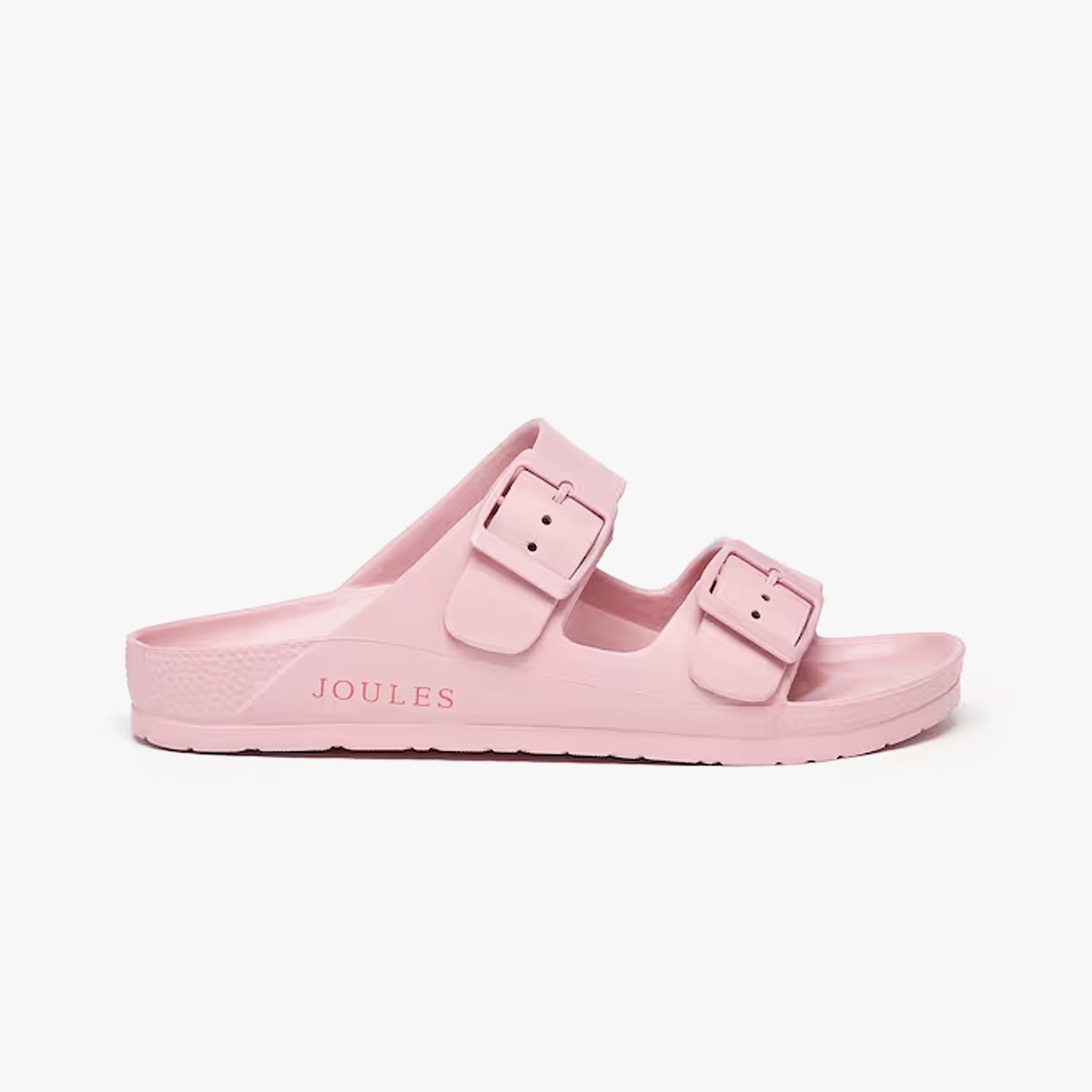 Joules SUNSEEKER Womens Sliders Pink side view showcasing lightweight EVA construction and slip-on design.