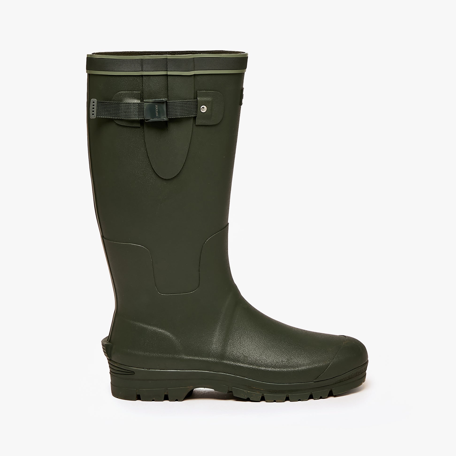 Joules ECKLAND Mens Wellies Heritage Green side view of knee-high rubber wellington boot.