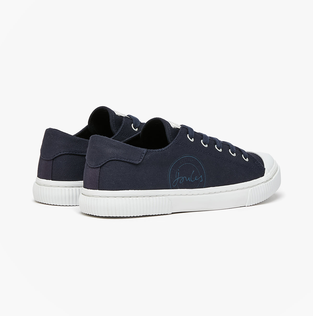 Joules COAST PUMP Womens Trainers Navy rear view, showcasing casual style, canvas upper, and lace-up design.