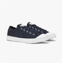 Joules COAST PUMP Womens Trainers Navy side view showcasing casual canvas design and lace-up closure.