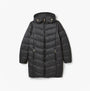 Joules MOORSDALE Womens Mid Length Showerproof Padded Coat with Hood Black front view showing zip closure and padded design.