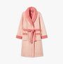Joules MATILDA Womens Night Gown Pink Stripe front view, featuring fleece, lapel collar, and two patch pockets.