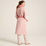 Joules MATILDA Womens Night Gown Pink Stripe back view with long sleeves and lapel collar.