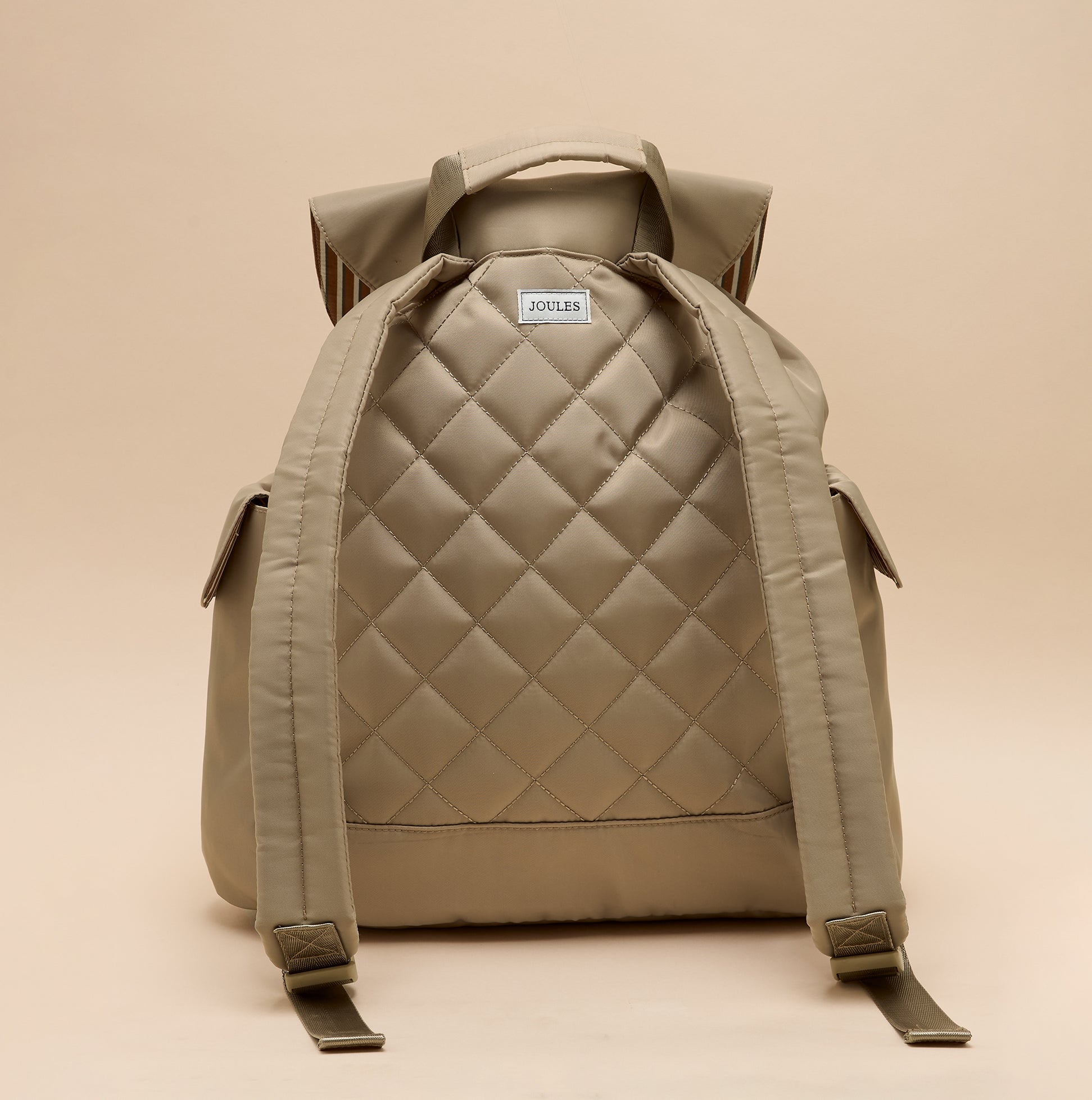 Joules CAMBECK NYLON RUCKSACK Womens NEUTRAL back view showcasing quilted design and adjustable straps.
